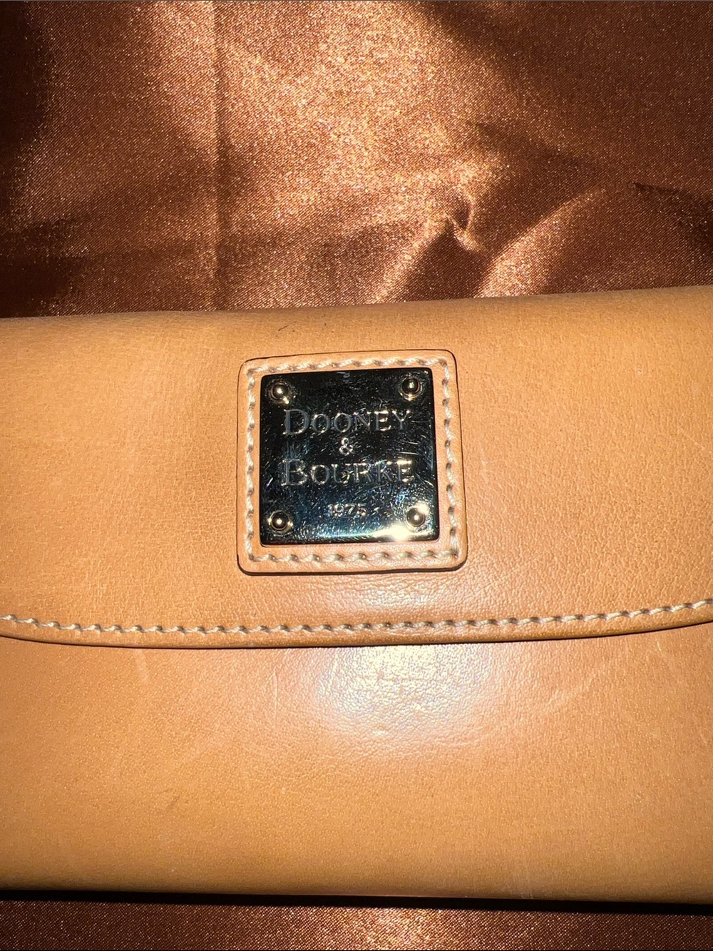 Dooney & Bourke Tan Leather Flap Wallet with Branded Plaque